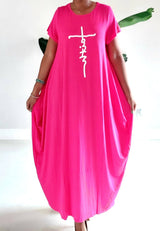 Faith Bubble  Jersey  Dress/Short Sleeve / Bright Pink