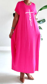 Faith Bubble  Jersey  Dress/Short Sleeve / Bright Pink