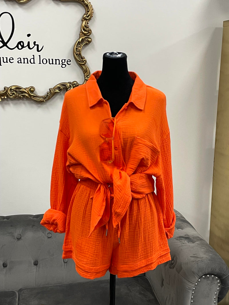 Orange Short Set in Cotton Gauze