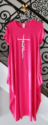 Faith Bubble  Jersey  Dress/Short Sleeve / Bright Pink