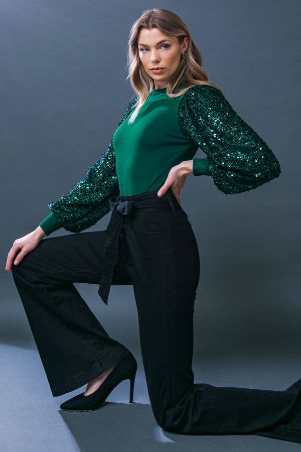 Holly Day Sweater with Sequin Sleeves
