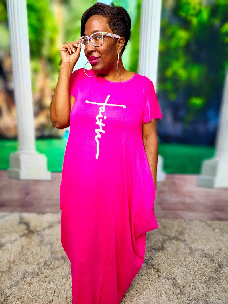 Faith Bubble  Jersey  Dress/Short Sleeve / Bright Pink