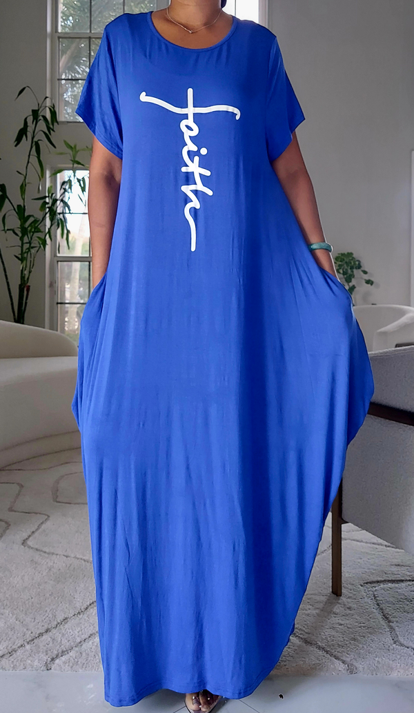 Faith Bubble  Jersey  Dress/Short Sleeve /Royal Blue