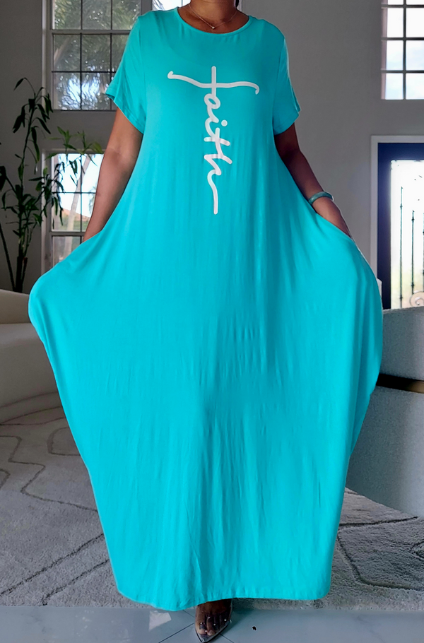 Faith Bubble  Jersey  Dress/Short Sleeve /Light Blue
