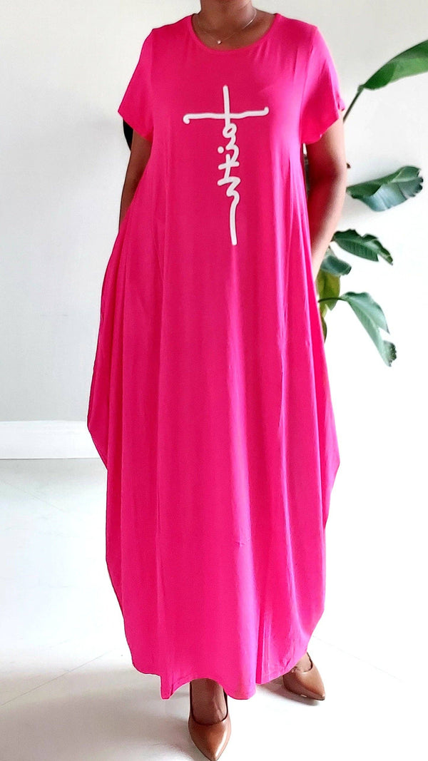 Faith Bubble  Jersey  Dress/Short Sleeve / Bright Pink
