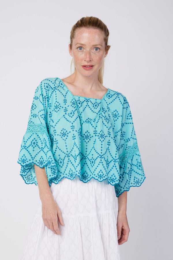 Embroidered Ruffle Eyelet Lace Top