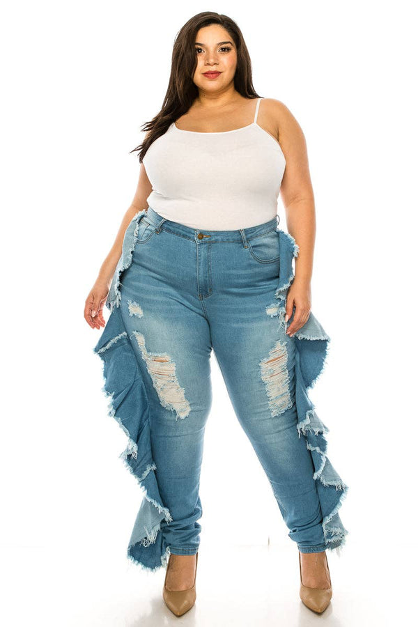 Plus Size Skinny Jeans with Side Ruffle