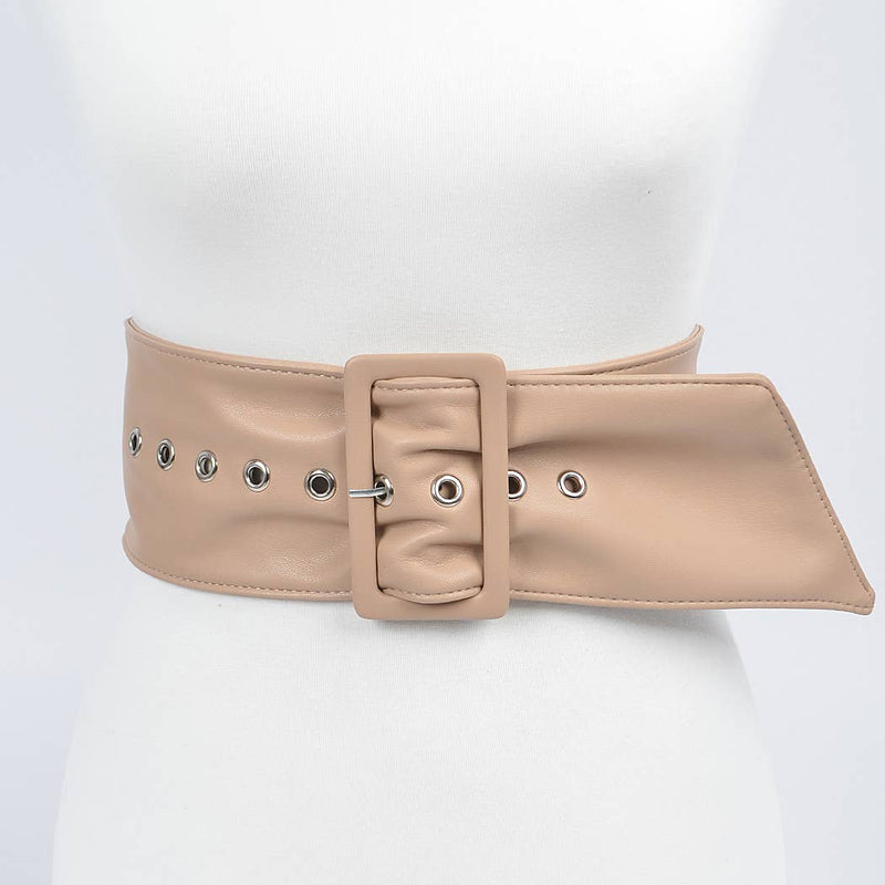 80s Baby Leather Buckle Belt in Taupe