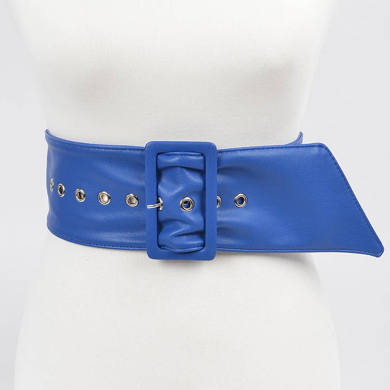 80s Baby Leather Buckle Belt Electric Blue