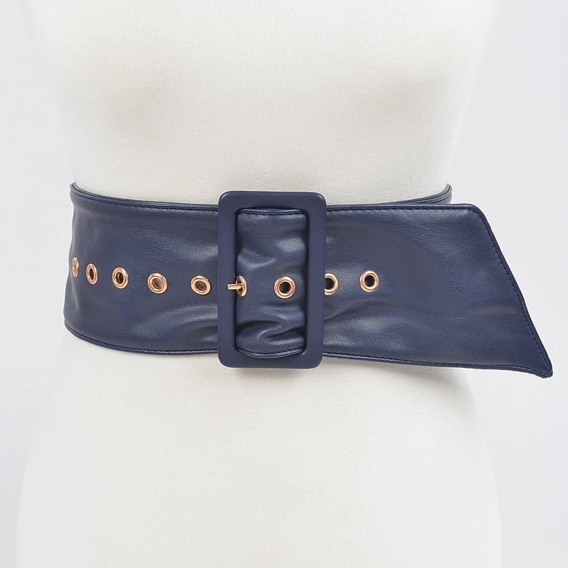 80s Baby Leather Buckle Belt Vintage Navy